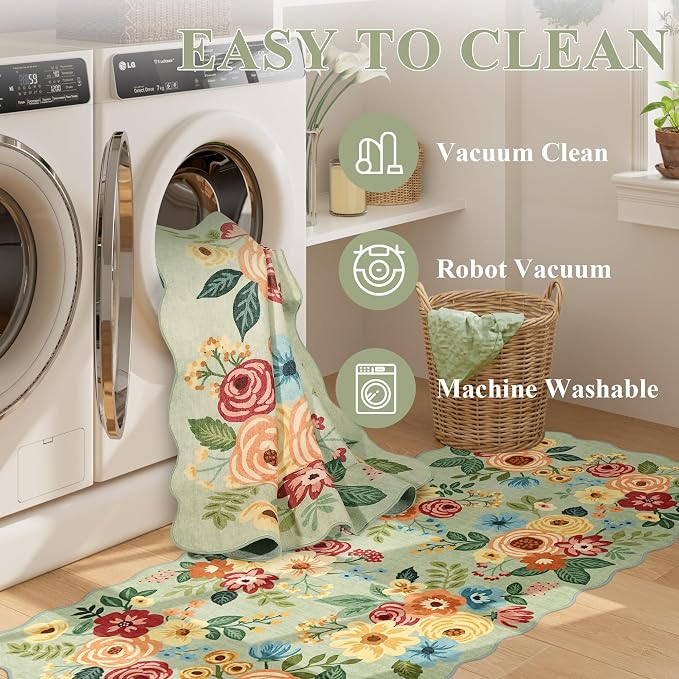 DUKINO 2.6x8 Runner Rug, Floral Washable Kitchen Rugs Non Slip, Stain Resistant - Image 6