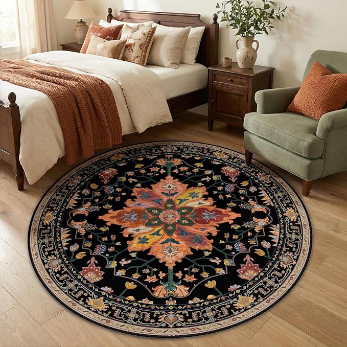 RELEANY Washable Area Rug, Round 5ft, Water Repellent, Pet Friendly, Vintage - Image 2