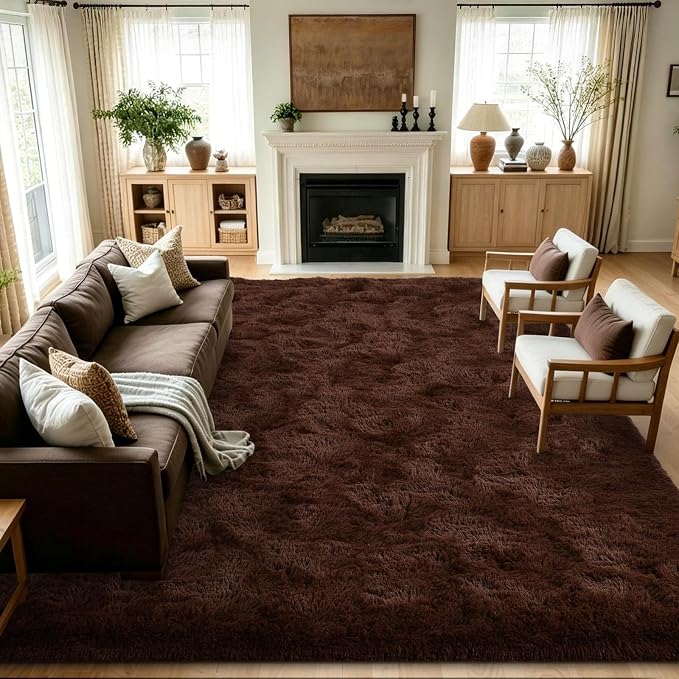 Noahas 4'x5'3'' Brown Fluffy Soft Area Rug Non-Slip by ModernHomeDecor