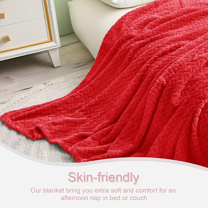 Exclusivo Mezcla Fleece King Size Blanket for Bed, 90x104 Inches Soft Cozy Jacquard Flannel Blankets, Lightweight Fuzzy Plush Warm for Winter, Red