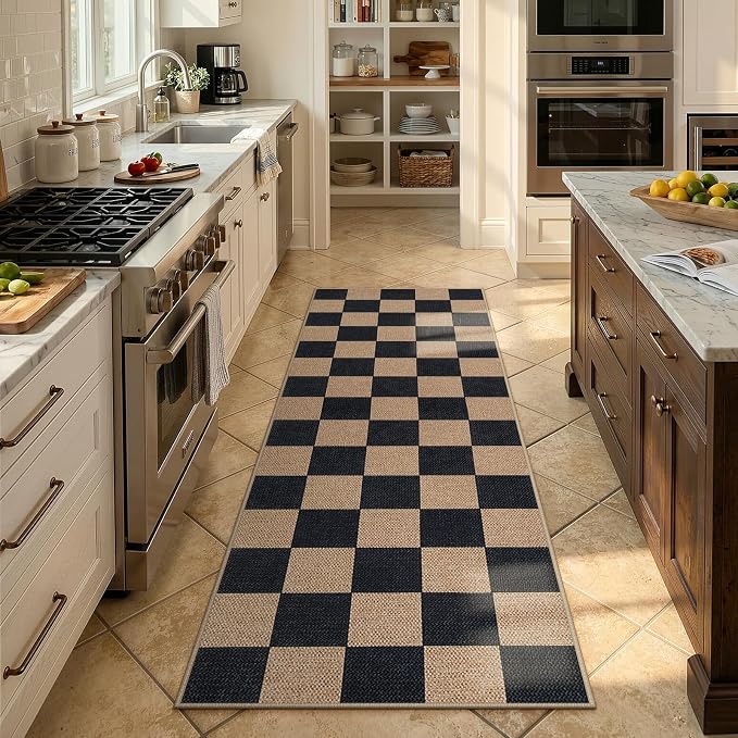 Lahome Checkered Easy Jute Outdoor Runner Rug, 2x6 Kitchen Rugs Washable | - Image 5