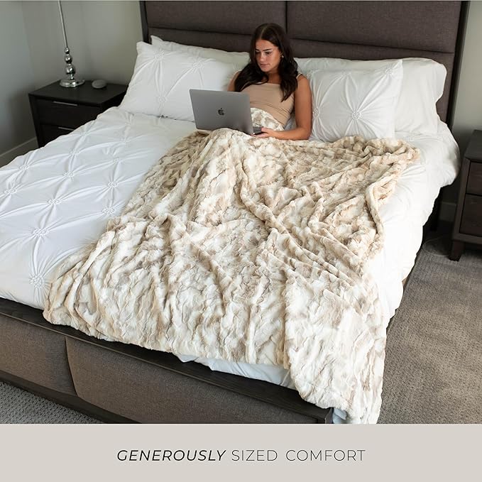 GRACED SOFT LUXURIES Oversized Throw Blanket Home Decor Warm Elegant Softest Cozy Faux Fur Decorative, Comfy, Cozy, Warm for Sofa Bed (Textured Marbled Ivory, 60" x 80")