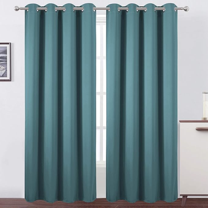 Sea Teal Thermal Blackout Curtains/52 x 84 Inch/Set of 2 Panels Room Darkening by Lemomo