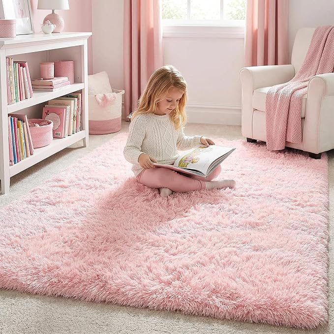 Amdrebio Pink Fluffy Shaggy Kids Area Rug 3x5 - Image 3