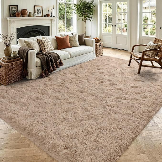 5x7 Beige Fluffy Soft Area Rug Non-Slip by ModernHomeDecor