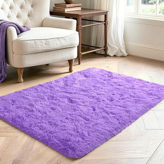 2x3 Purple Fluffy Soft Area Rug Non-Slip - Image 3