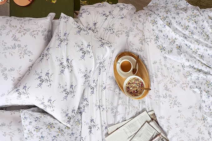 Laura Ashley - Flannel Sheets King Size, Anti-Pilling & Wrinkle Resistant Cotton, Touchably Soft for All-Season Comfort - Bed Sheets with Matching PIllowcasess & Fitted Sheet (Fawna Grey)