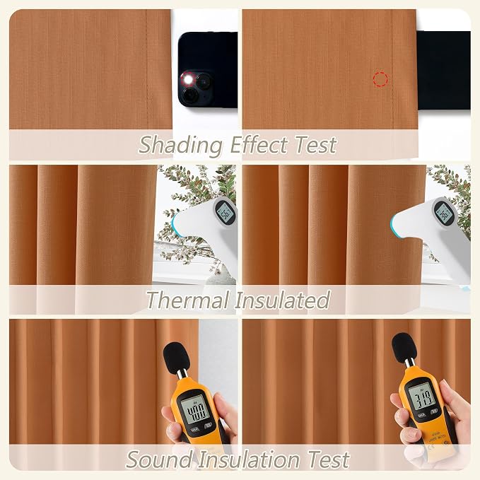 Orange 100% Blackout Linen Curtains 84 Inch Length 2 Panels Set - Image 6