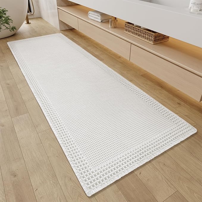 RESARE Waffle Bathroom Runner Rugs, Non Slip Boho Bath Mat 24"x72" White | Long by Resare