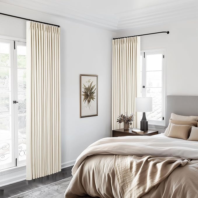 Cream Beige Pleated 100% Blackout Linen Curtains 108 Inches Long Set of 2 | - Image 9