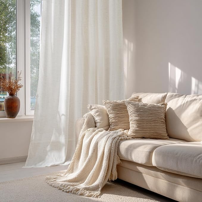 RYB HOME Sheer Curtains 102 inches, Extra Long Floor to Ceiling Curtains | Half - Image 3