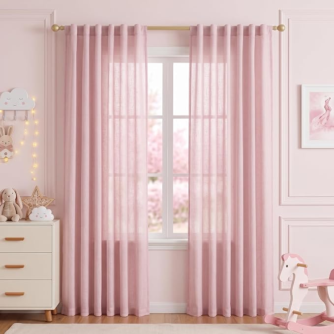MYSKY HOME Pink Sheer Curtains for Girls Bedroom 84 Inches Long Girl Curtain by MYSKYHOME