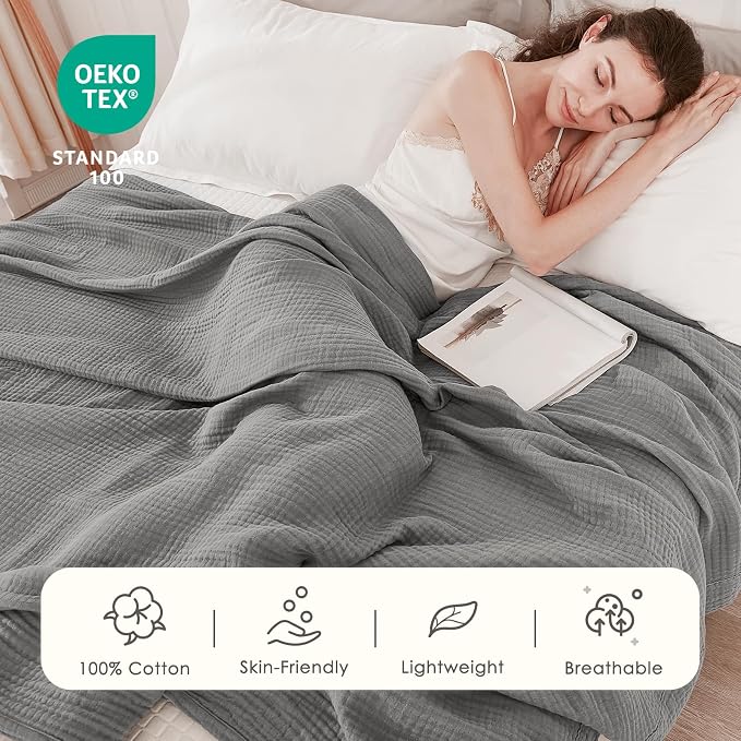 EMME Muslin Blankets for Adults Throw Blanket for Couch Breathable Gauze Soft - Image 3