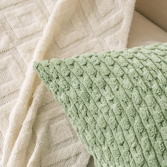 Set of 4 Sage Forest Green Decorative Throw Pillow Covers 16x16 Inch Corduroy - Image 6