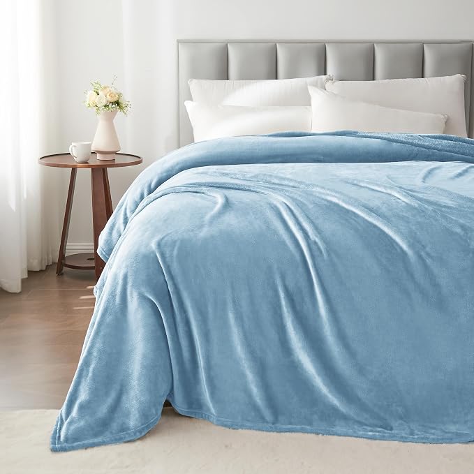 BEDELITE Fleece Blanket Soft Plush Twin Size Blanket Washed Blue 60"x80" | - Image 7