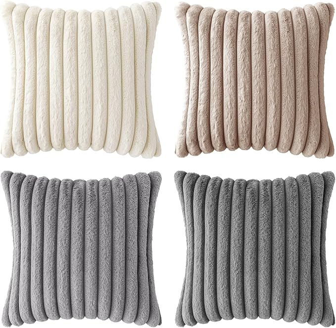 MIULEE Faux Fur Plush Decorative Throw Pillow Covers 20x20, Soft Boho Farmhouse - Image 7