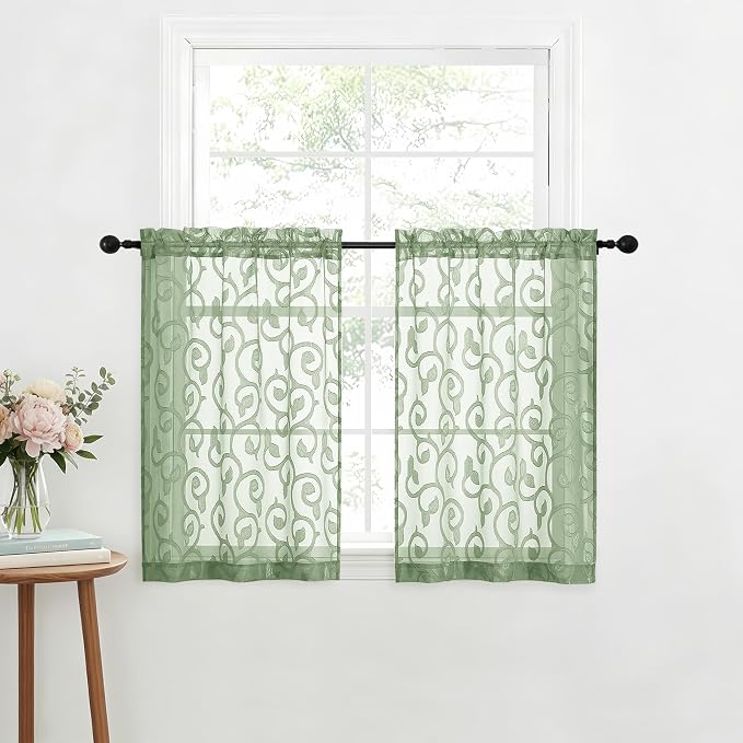 Furman Cafe Curtains 36 Inch Length 2 Panels Set, Elegant Geometric Jacquard - Image 2