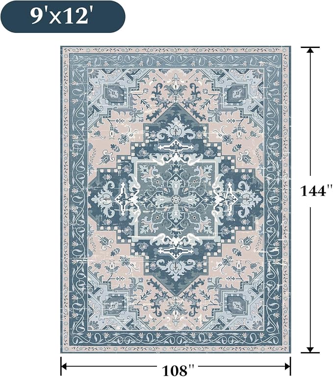 Rugflix 9x12 Area Rugs for Living Room, Washable Light Blue Large Rug | Machine - Image 2