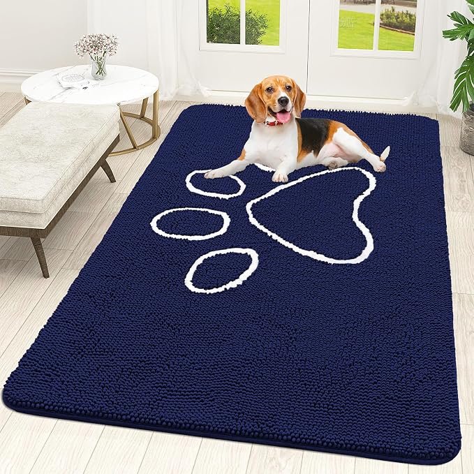 OLANLY Dog Door Mat for Muddy Paws 59x35, Paw Print Design Chenille Mud Mat | by OLANLY