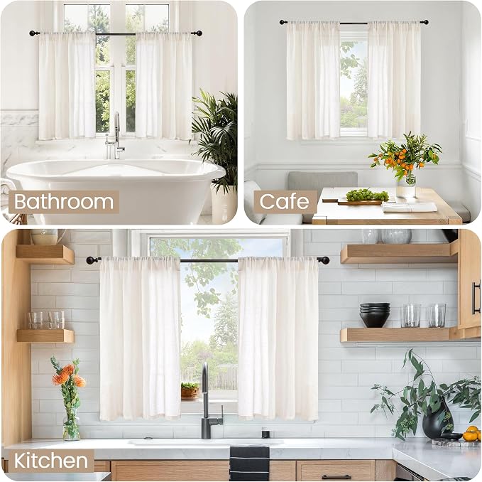 BGment Linen Cafe Curtains 30X30 Inch Length, Small Semi Sheer Drapes | - Image 2