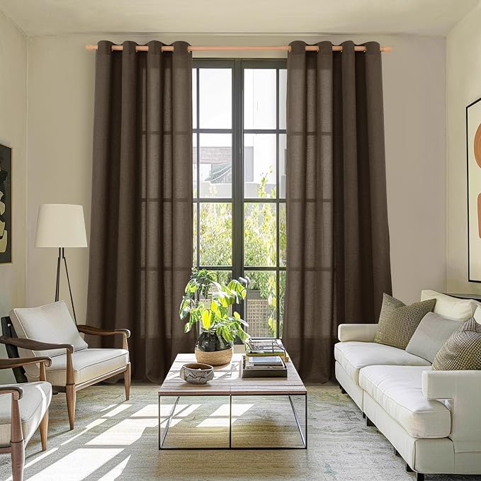 YoungsTex Brown Linen Curtains 90 Inches Length - Image 5