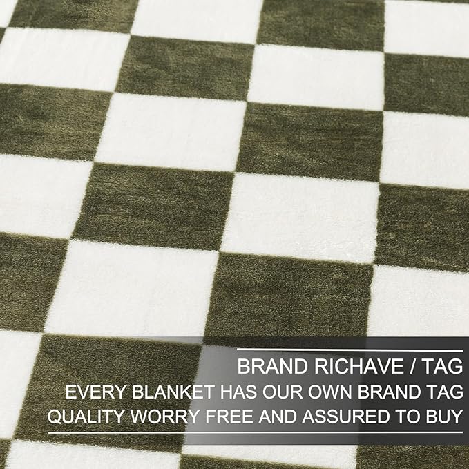 Checkered King Size Blanket,Premium Lightweight Anti-Static 90x108 Inches Sage Green Throw Blankets for King Calking Bed,Couch, Sofa, Chair, Camping, Picnic,Sage Green