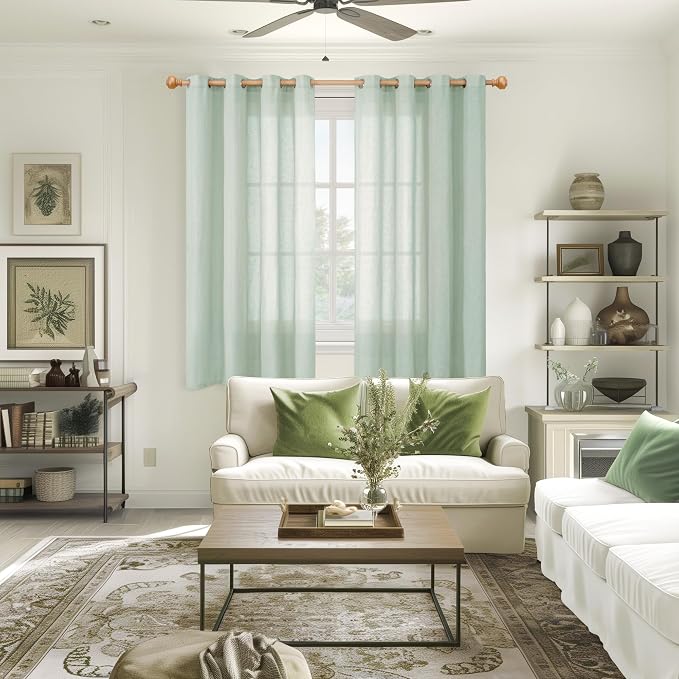 YoungsTex Light Sage Linen Curtains 63 Inches Length - Image 2