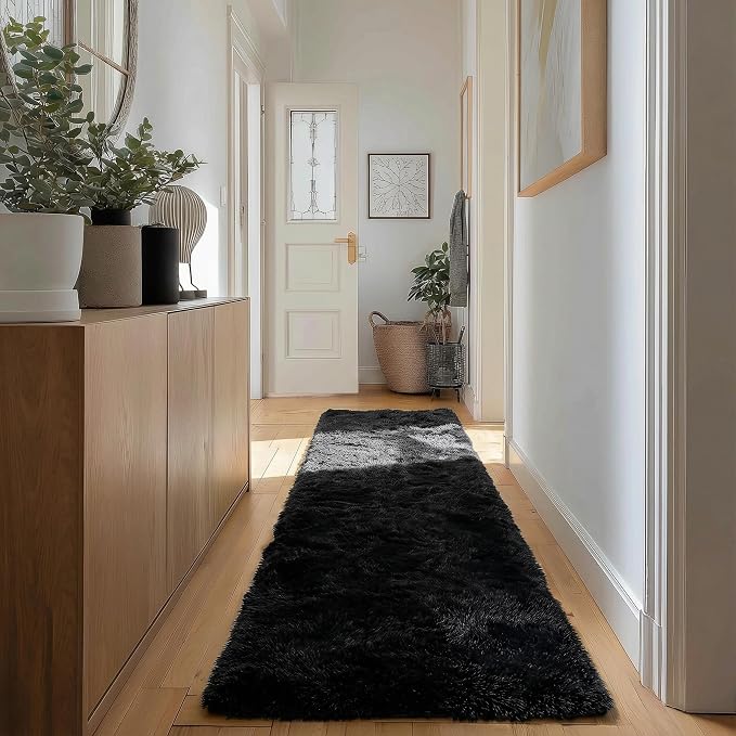 Black Runner Rugs for Bedroom, Living Room 2x6 Small Plush Fluffy Boys Rug | - Image 4