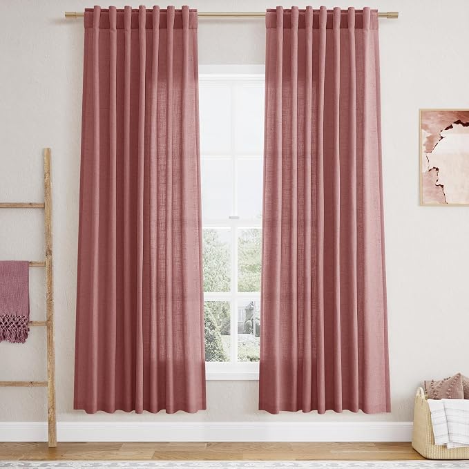 Canyon Rose Linen Curtains 72 Inch Length by Nanspring