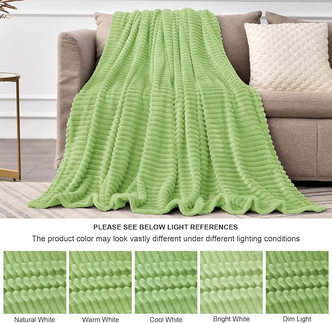 BEDELITE Ribbed Jacquard Green Fleece Twin Blanket - Image 7