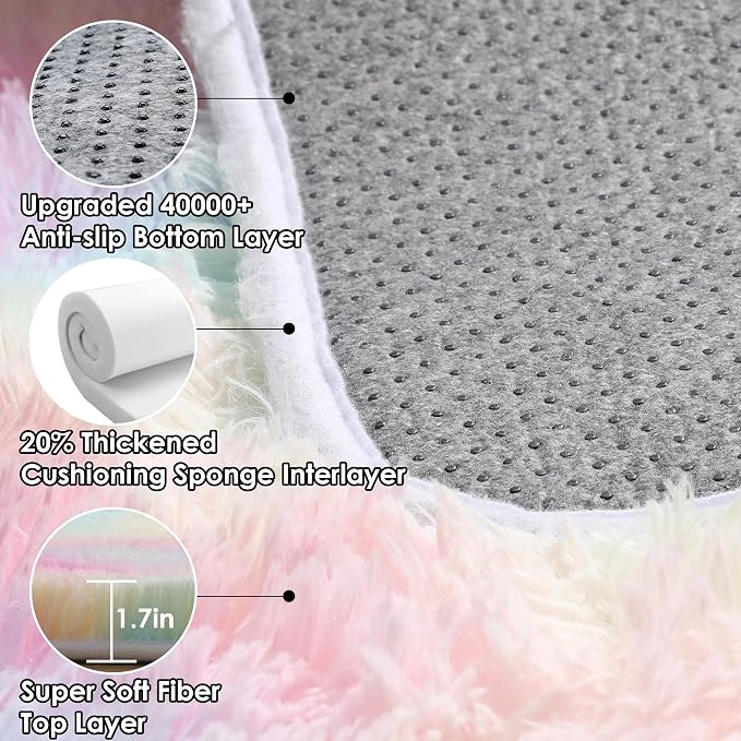 Rainbow Area Rugs for Living Room, 5x8 Fluffy Girls Bedroom Rug, Indoor Ultra - Image 4