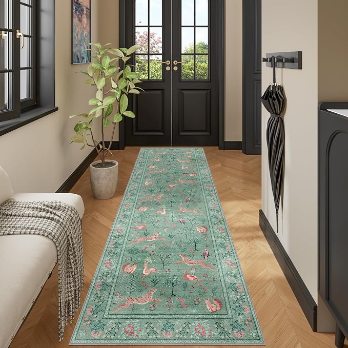 DUKINO 2.6x8 Rug for Hallway, Washable Kitchen Runner Rug Non Slip, Teal | Low - Image 8