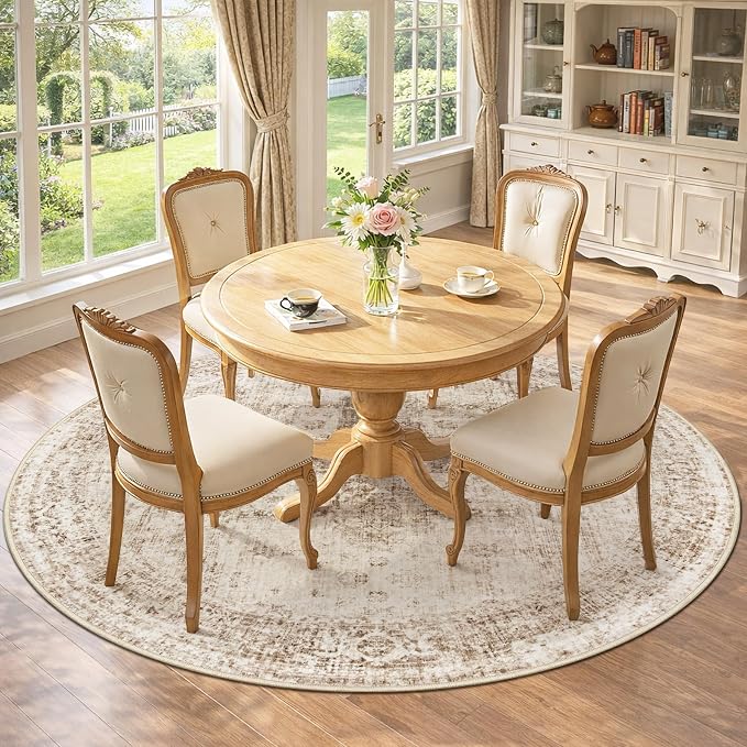 Round Rugs 6ft Washable Rug, Vintage Boho Medallion Rugs Non-Slip Soft Low Pile - Image 4
