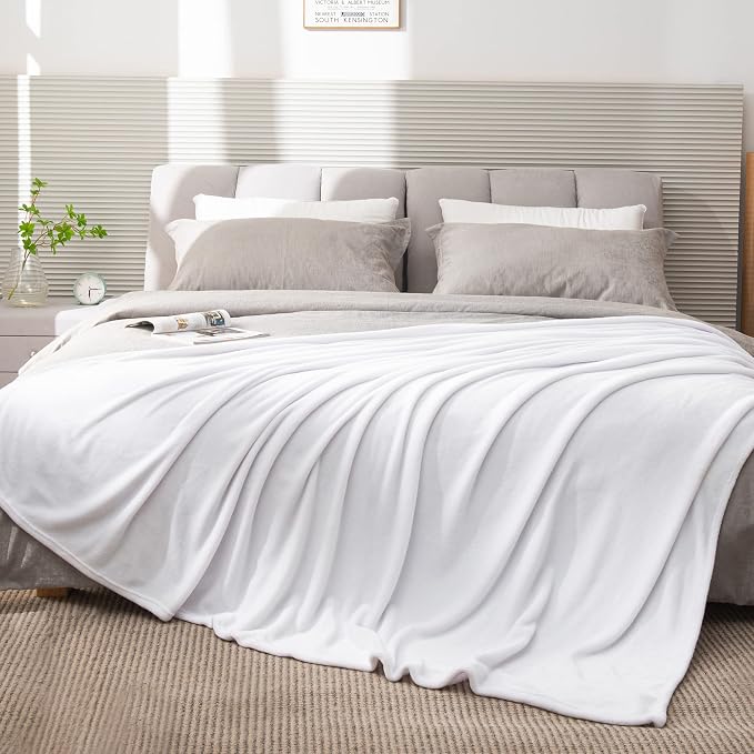 BEDELITE Fleece Blanket Soft Plush Queen Size Bed Blanket White 90"x90" | Ultra - Image 8
