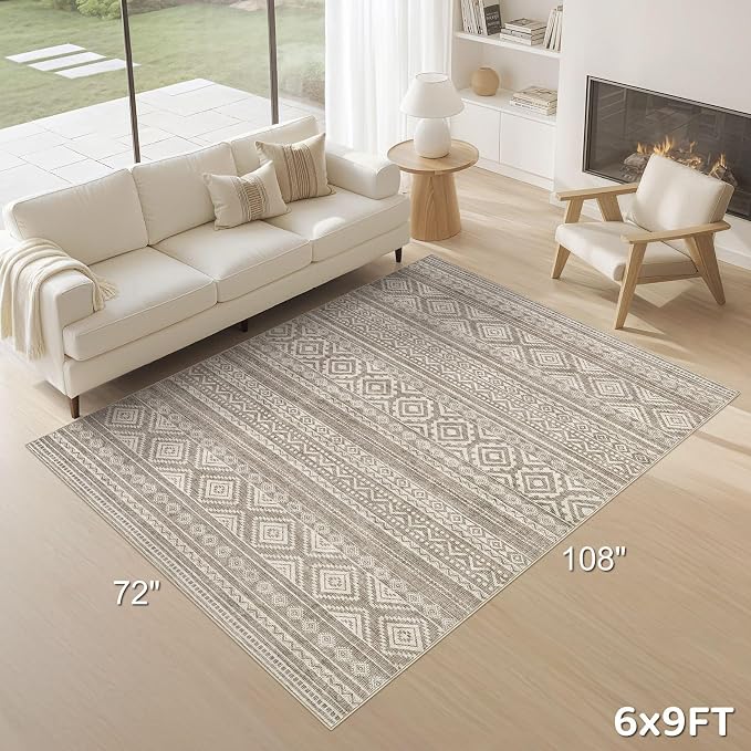 cotiled 6x9 Area Rugs for Living Room: Boho Washable Rug for Dining Room | - Image 9