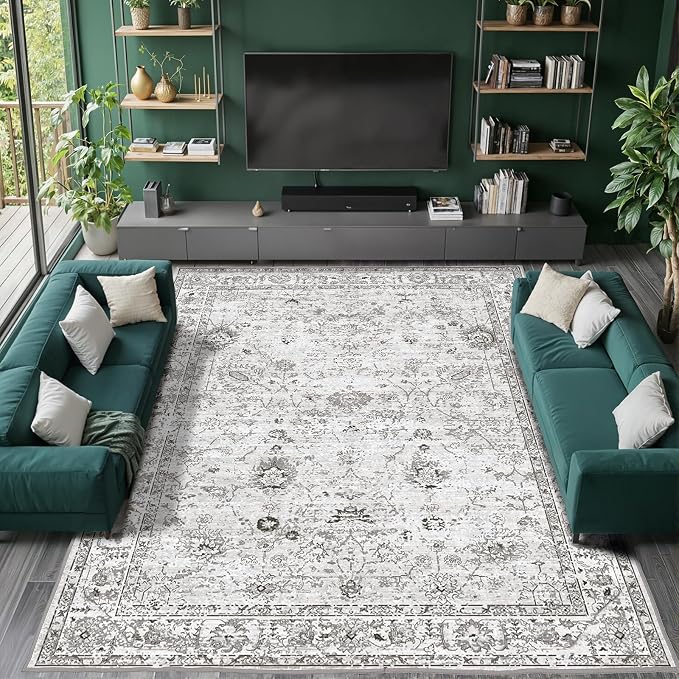 Grey Area Rug 6x9 for Living Room Bedroom | Ultra-Thin; Easy Clean; Non Slip; - Image 8