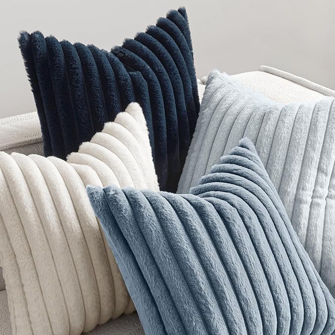 MIULEE Faux Fur Plush Euro Decorative Throw Pillow Covers 24x24, Soft Coastal - Image 7
