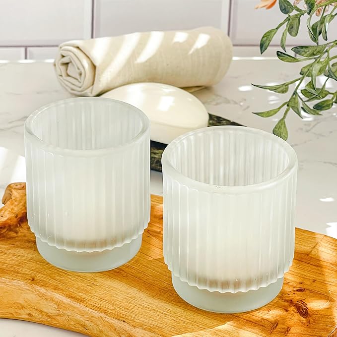Kate Aspen Vintage Fluted Frosted Glass Tealight Votive Candle Holders, Rustic Decor, Boho Decorations, Shelf Decoration, Classic Look | Perfect Hostess Gift | (Pack of 36)