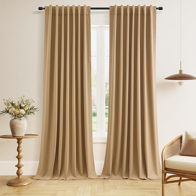 100% Blackout Linen Curtains 120 Inch Length 2 Panels Set by Guken
