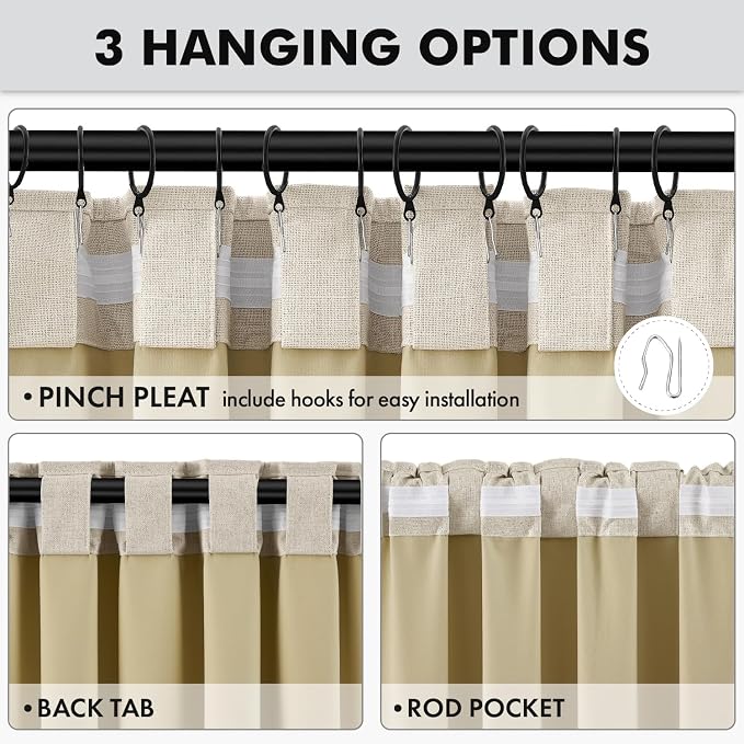 MIULEE 100% Blackout Linen Curtains 42 x 90 Inch Cobblestone 2 Panels | Thermal - Image 5