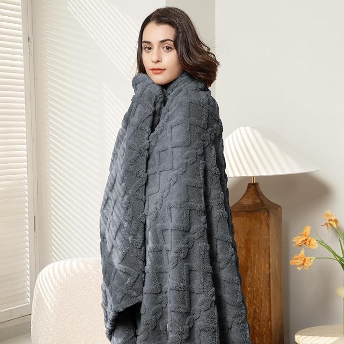 Aganear Fleece Throw Blanket for Bed Couch 90"x90" Grey | Lightweight Fuzzy - Image 8