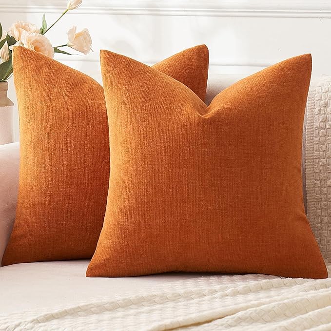 MIULEE Fall Orange Chenille Couch Throw Pillow Covers, 18x18 | Set of 2 by MIULEE