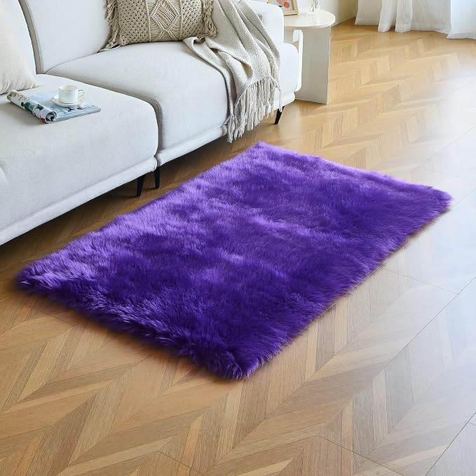 duduta Purple Faux Sheepskin Fur Rug 3x5 ft, Fluffy Carpet Rug | Shag Fuzzy - Image 5