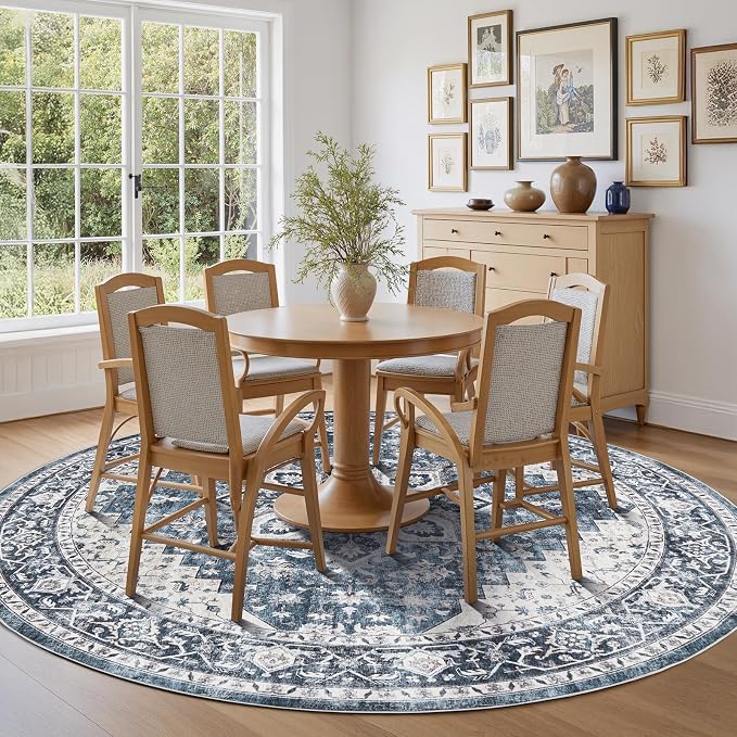 AMADA HOMEFURNISHING Round 6ft Area Rugs, Low-Profile Washable Rug - Image 3
