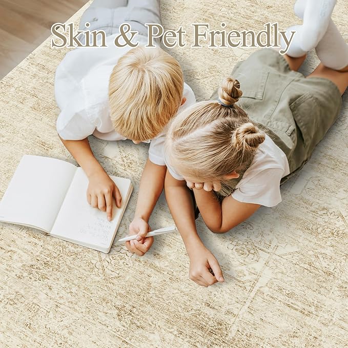 Soalmost Washable Area Rug 10x14 Large Soft Living Room Rugs Beige/Ivory | - Image 3
