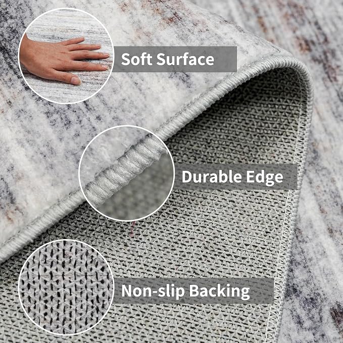 4x9 Wide Washable Runner Rug: Easy-to-Clean Runners Beige Grey | Stain&Water - Image 4