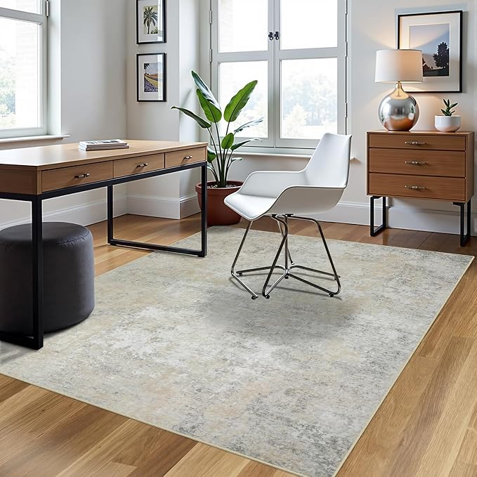 5x8 Area Rugs for Living Room Washable Bedroom Dining Room Beige Grey | Modern - Image 3