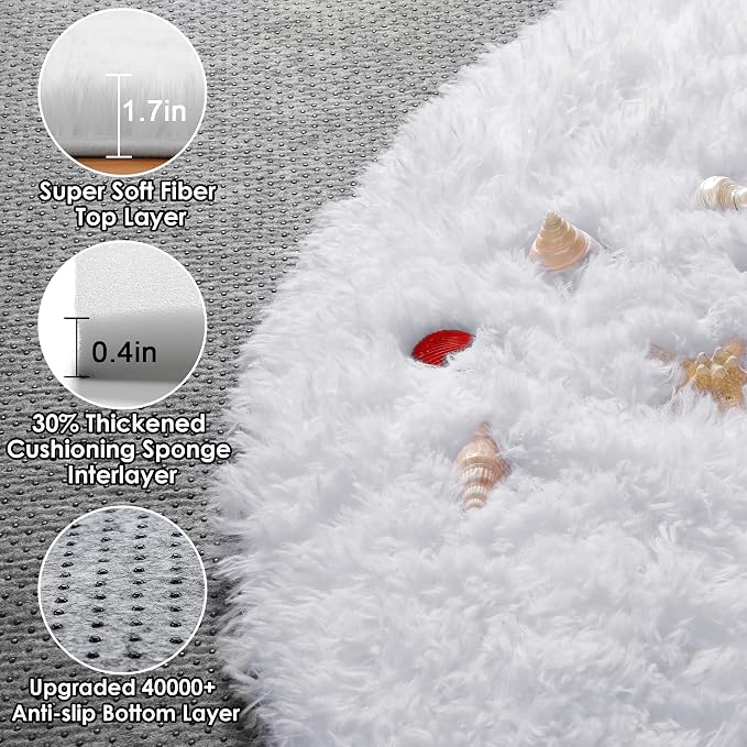 White Round Rugs 6ft for Living Room Bedroom, Fluffy Circle Area Rug for Kids - Image 2