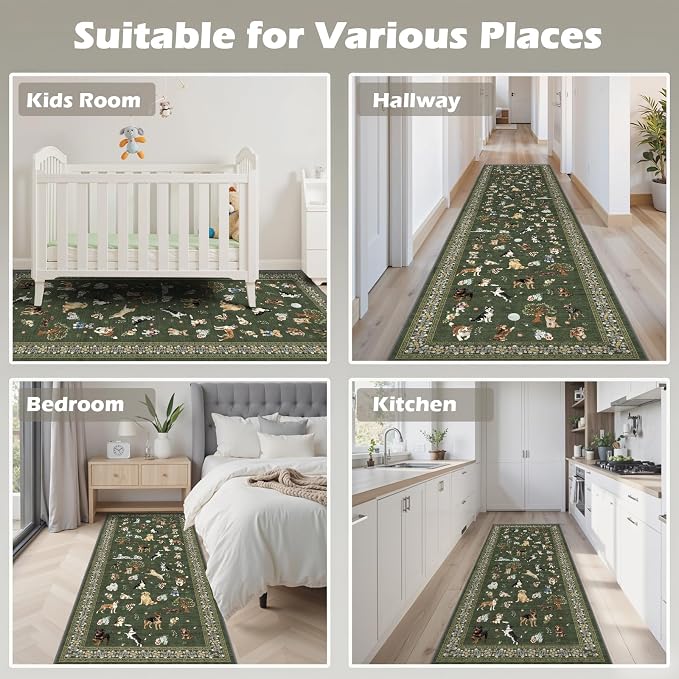 Dark Green Hallway Runner Rug 2x4 - Image 5