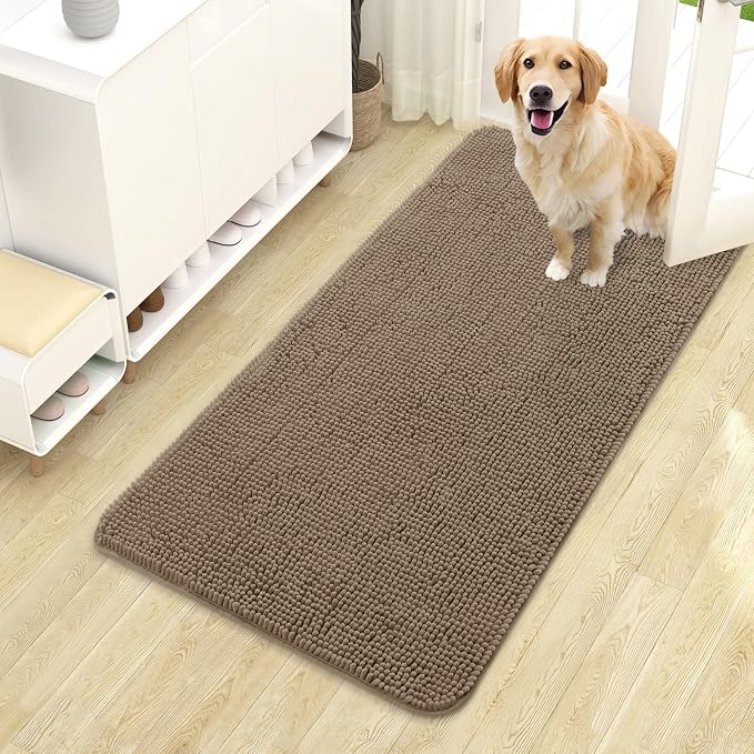 OLANLY Dog Door Mat for Muddy Paws 44x24, Super Absorbent Chenille Mud Mat | Tan by OLANLY